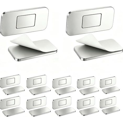 12 Pièces Aimant Porte Placard, Ultra Fin Loqueteau Magnétique, Aimant Porte Placard Puissant en Acier Inoxydable, Auto Adhésif pour Porte de Placard, Cuisines et Tiroirs (Argent) (1/5)