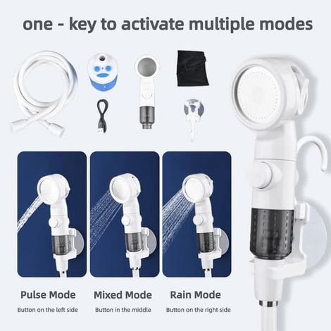 Uppladdningsbar Mobil Dusch, Dusch, Portabel Campingdusch, med 4000 mAh, Med 3 Spraylägen, for Camping, Husbilsresor, Husdjurstvätt, Vattning av Vä... (1/2)