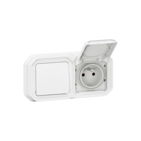 Legrand - Plexo L - Interrupteur ou VV + Prise 2P+T - Encastru00e9 - Blanc - Ref. : 069694L+069611L+069621L (1/5)