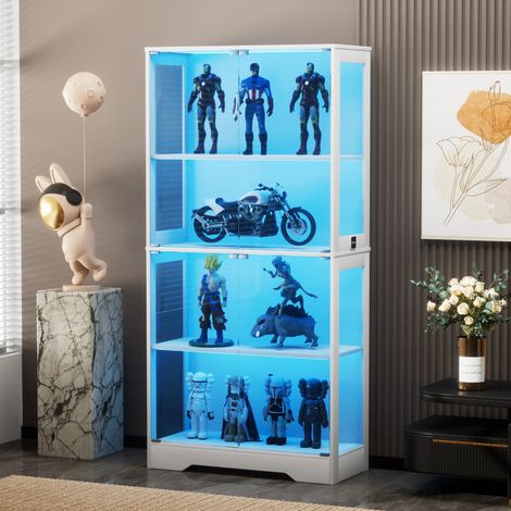 Vitrina de cristal (80x35x165 cm), con iluminación LED de tres colores, sensor de movimiento, MDF y vidrio blanco (1/5)
