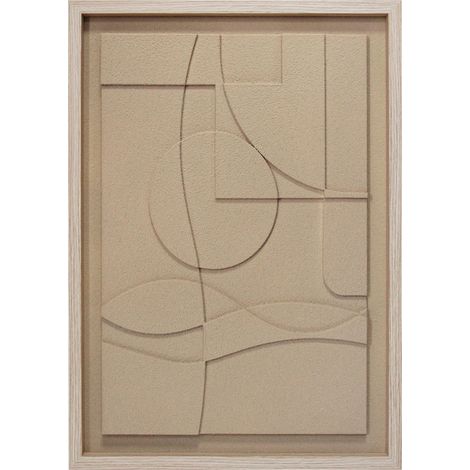 Tableau texturisé abstrait beige 70x50cm – Châssis MDF – Prêt à accrocher – Finition aspect bois moderne (1/5)