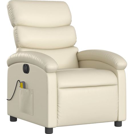 Poltrona relax TV funzione massaggio reclinabile elettrica 6 punti massaggio in PVC crema DEC027153