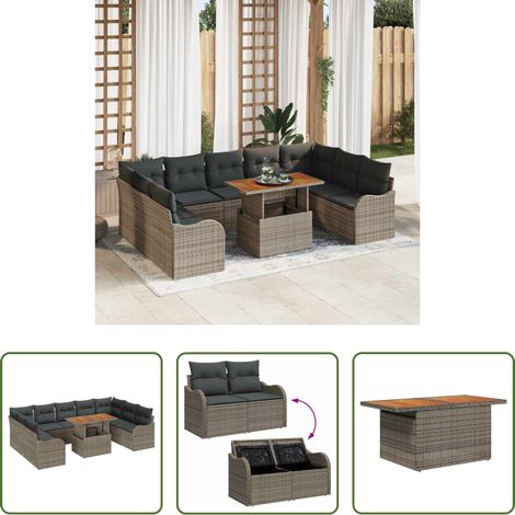 Gartenmöbel - Garten-Sofa-Set mit Speicher 10 pcs Grau Poly Rattan (1/5)