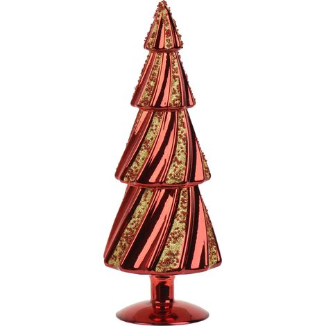 Rotes und goldenes Weihnachtsbaum-Dekor aus Glas mit Glitter Ø12 × H31,5 cm (1/2)
