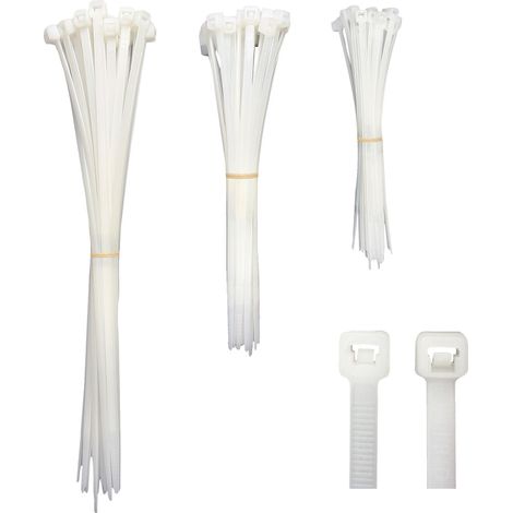 Assortiment de 100 colliers de câblage blanc, de 2.5 à 4.8mm - Tibelec (1/5)