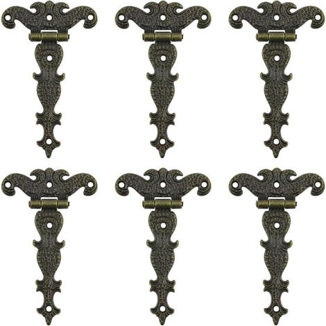 Charnière pour meuble,Charnières antiques, 6 charnières décoratives en bronze pour portes d'armoire, boîte à bijoux (1/5)