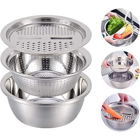 Ensemble 3 pièces Passoire, Acier inoxydable, Mailles fines, Bassine multifonctionnelle, Cuisine (1/5)