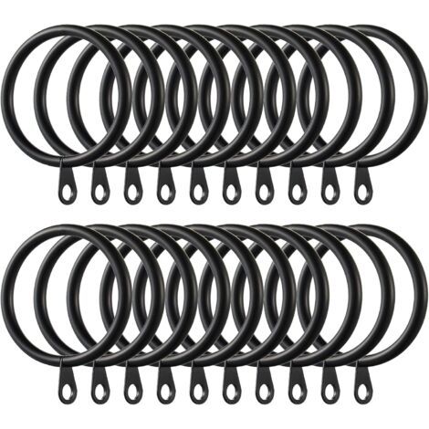 60pcs Anneaux de Rideau Anneaux Suspendus avec Oeil Fixe Crochets pour Rideaux pour Rideaux et Tringles, 38mm Diamètre Intérieur (Noir)