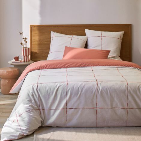 Parure de lit 200x200 coton carreaux terracotta Terre de Nuit Axel - AXEL (1/3)