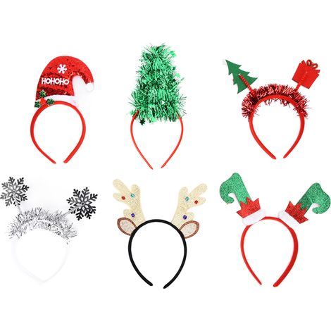 6 Serre-têtes de Noël : Sapin, Renne, Flocon, Bonnet Père Noël, Accessoires de Fête pour Célébration de Noël (1/5)