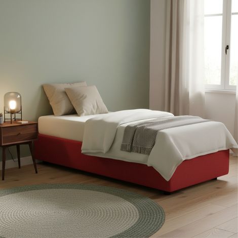 Talamo Italia Cama individual Sophia, Cama contenedor con revestimiento de tela, 100% Made in Italy, Apertura frontal, con colchón Cm 90x190 incluido, Rojo, con embalaje reforzado (1/5)