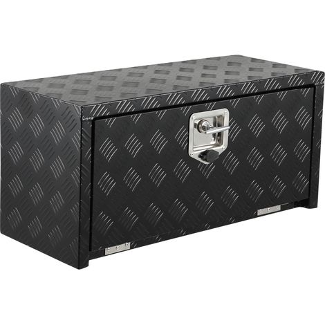 Coffre à outils en aluminium robuste et étanche pour pick-up/remorque – Grand capacité de rangement, sécurité avec serrure – Idéal garage et atelier mécanique – Finition noire, dimensions 121430, verr
