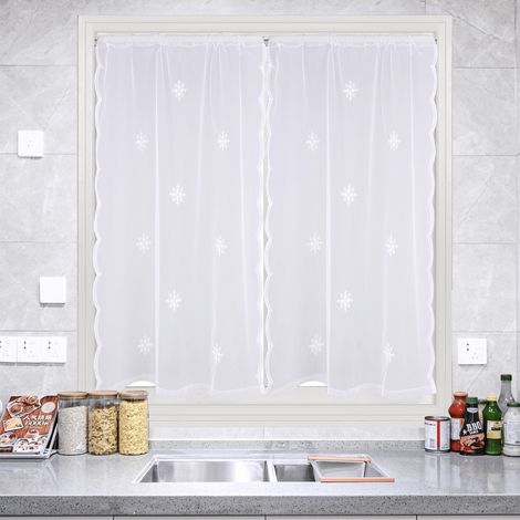 Paire de voilages motif flocons blanc 90x160 cm – Polyester à passants – Décoration intérieure élégante – Pour fenêtres modernes (1/2)