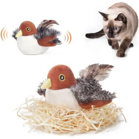 Cat Toy: Interactive Flapping Bird with Realistic Movement, Feathers and Squawking - USB Rechargeable, Indoor Toy for Kitten & Adult (10 cm) (1/3)