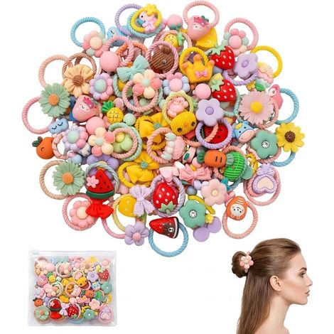 60 Mini Élastiques Cheveux Fille Multicolores Accessoires Petits Pour Couettes Et Tresses Sans Métal Avec Motifs Floraux Dans Une Pochette (1/5)