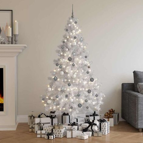vidaXL Medio árbol de Navidad con luces y bolas blanco 180 cm (1/5)