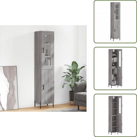 Highboard Grau Sonoma 34,5x34x180 cm Holzwerkstoff - Sideboard - Hochschrank - Wohnraumgestaltung - Aufbewahrungslösung - Grau (1/5)