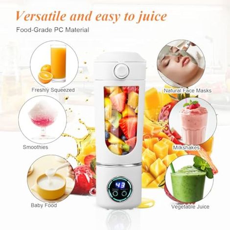 Mixeur Portable, 700ML Petit Presse-Jus Rechargeable, Smoothie Maker avec 12 Lames Inoxydables, Mini Blender pour Smoothies et Shakes, Mixeur Personnel pour Voyage/Bureau/Sport (Blanc) (1/3)