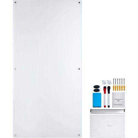 Magnetische Whiteboard-Tafel aus gehärtetem Glas, 183 x 91 cm, rahmenlos, zur Wandmontage, mit Stifthalter, Schwamm und 2 Stiften, weiß (1/5)