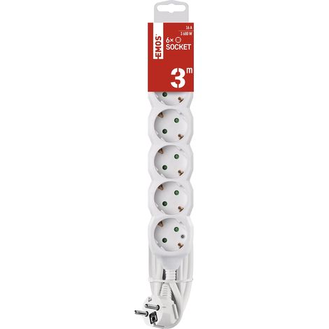 EMOS - Ciabatta elettrica a 6 prese 3 m - 6 prese Schuko ruotate 45° - 250 V, 16 A, 3680 W - Isolamento in PVC di alta qualità - H05VV-F3G 1,5 mm2 - Maggiore protezione da contatto - IP20 per interni (1/5)