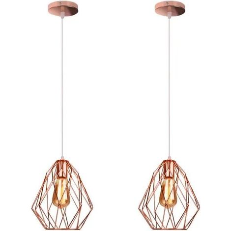 U-Do 2x Vintage Lustre Cage en Fer Or Rose E27 Suspension Luminaire Ajustable Lampe Créatif pour Salon Chambre (1/4)