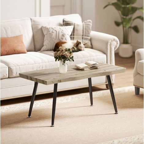 Mesa de centro 100x50x45 cm color roble en madera con patas de acero y tablero grueso (1/5)