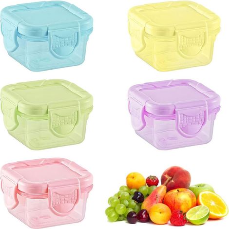 Ein Set aus 5 Aufbewahrungsbehältern mit Deckel, kleine 60-ml-Kunststoffbehälter, Lebensmittelaufbewahrungsbehälter-Set, geeignet zum Einfrieren von Salatdressings, Kräuterdips usw.