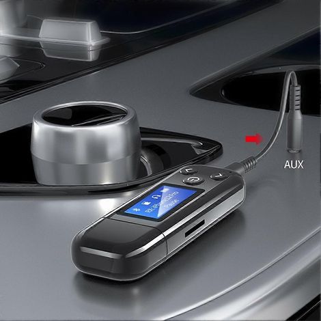 Émetteur-récepteur audio Bluetooth 5.0 USB avec écran LCD, entrée auxiliaire stéréo, adaptateur sans fil et batterie intégrée pour TV et PC. (1/5)