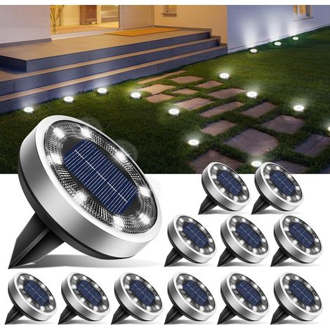 Lot de 12 Lampe Solaire Au Sol, 8 LED Jardin Exterieur Solaire Etanche Lumiere Solaire, Spot Solaire Extérieur, Blanc Froid (1/5)