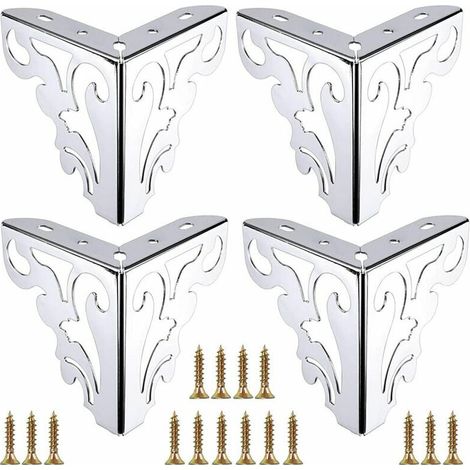 4 Pcs Pieds de Canapé Sculptés en Métal avec Vis pour Armoires Canapés Argenté - 12.5cm (1/5)