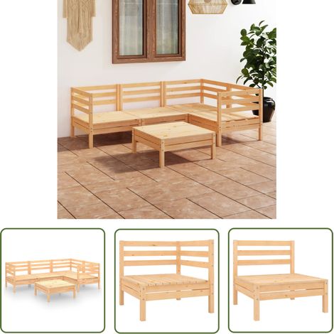 The Living Store Salon de jardin 5 pcs Bois de pin massif - Salon De Jardin - Meuble De Jardin - Ensemble De Canapés - Bois De Pin - Mobilier Extérieur (1/5)