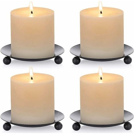 bougeoir Et Chandelier 4pcs Of Iron Candle Plate, Support De Bougie, Noir, Dcoratif, Plaque De Bougie En Fer, Support Pour Bougie De 11cm De Diamt