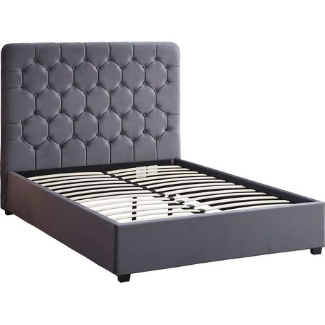 Madison 5 Feet Bed Frame - L216 x W167 x H141 cm - Grey Velvet Fabric