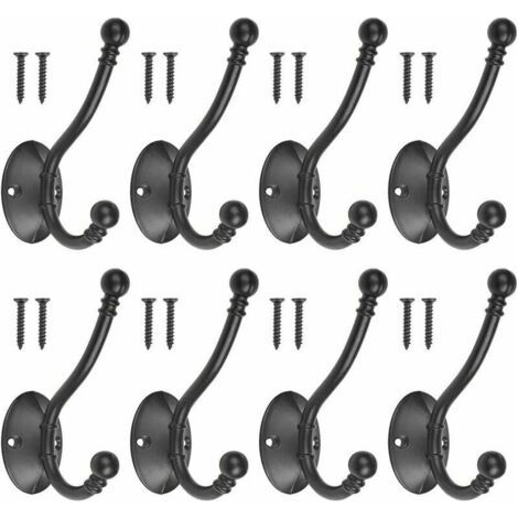 Pair Lot de 8 crochets porte-manteaux vintage en métal noir avec 16 vis Rétro Crochet de Manteau Métal Noir Patère Murale à Visser Individuelle Patère Porte Manteau pour porte de salle de bain cuisine (1/5)