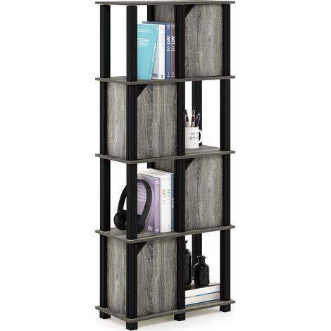 Étagère de Rangement à 5 Niveaux avec 4 Portes, Chêne Français/Noir (1/5)