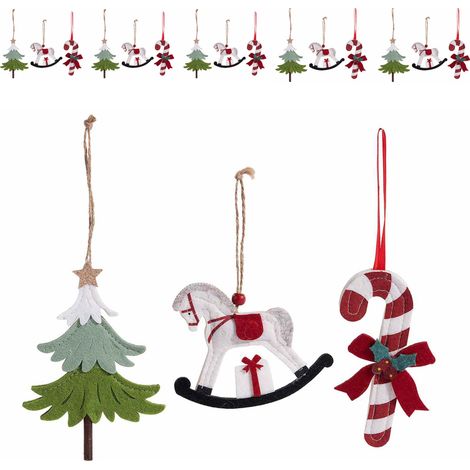Set 18 decorazioni natalizie in panno da appendere, figure assortite (1/3)