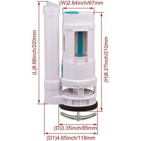 Válvula de desagüe de inodoro de una pieza, conjunto de válvula de salida de inodoro de doble botón, accesorios para tanque de agua de baño (1/4)