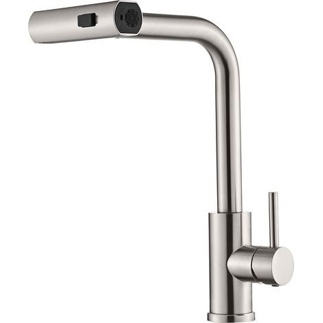 Kitchen faucet with pull-out spray head, three modes, 360° rotation, water supply hose not included. (1/5)