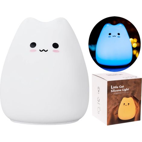 Lampada notturna a LED in silicone a forma di gattino per bambini, morbida, con timer wireless. (1/5)