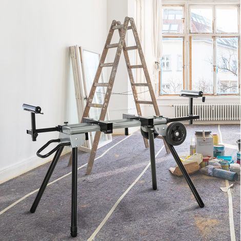 Support pour scie à onglet pliable en acier noir, réglable, avec rallonge latérale 123,5 à 245 cm, charge 150 kg, pour atelier et chantier  CHICFURN (1/5)