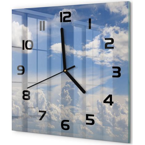 Horloge Murale Carrée Sans Tic-Tac en Verre Moderne Chambre Bureau Nuages dans le ciel 30x30 cm (1/5)