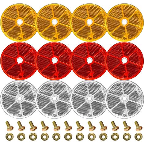 12 Orange Red White Round Reflector for Cars Trucks Caravans Tractors Trailers with Screws Nuts (1/5)