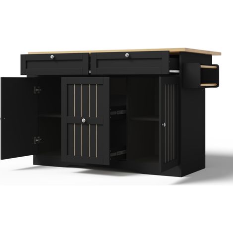 Isla de cocina móvil de MDF negro con tablero abatible 120 x 70 x 92 cm (1/5)
