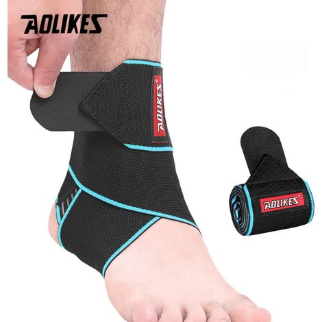 (Bleu) Attelle de cheville réglable, en nylon respirant, super élastique et confortable, adaptée au sport. (1/2)
