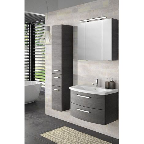 Badmöbel Waschplatz-Set in Graphit Struktur FES-4010-66 mit 80cm Keramik Waschtisch, Spiegelschrank inkl. LED & Hochschrank (1/5)