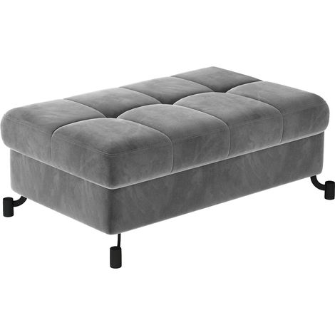 Pouf velours matelassé avec coffre de rangement LORI-Gris (1/4)