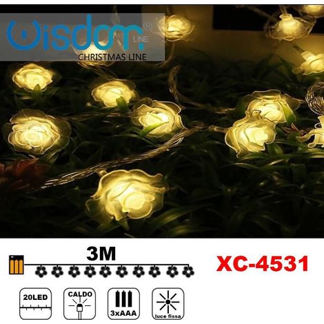 TRADE SHOP - Catena Luminosa Con Rose 20 Led A Batteria Luce Calda Fissa Decorazioni Xc-4531 -