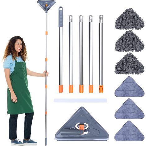 Balai Lave Sol avec Grattoir Vadrouille de Nettoyage Réglable Rotative à 360° Longueur Ajustable Jusqu'à 216CM (1/4)