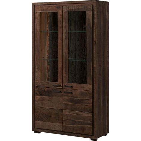 Vitrine Akazie 98x40x180 dunkelbraun lackiert BARK 208