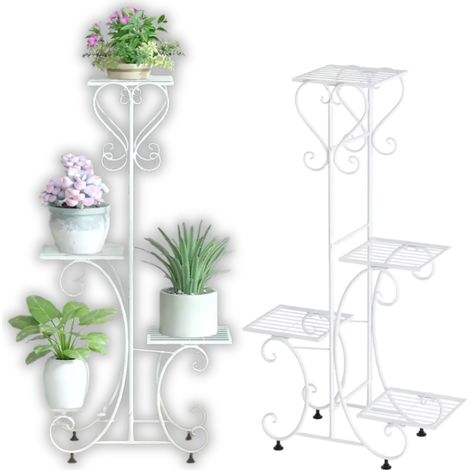 CAMA METÁLICA CON FORMA DE FLOR, SOPORTE PARA FLOR, ESTILO ALTILLO, BLANCO, 4 NIVELES [FLOWER BED6]